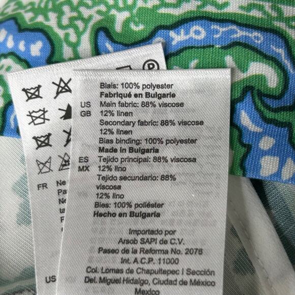 Sandro Naim Gathered Printed Woven Midi Shirt Dress Green Blue White SZ 40 US 8 - Picture 14 of 16